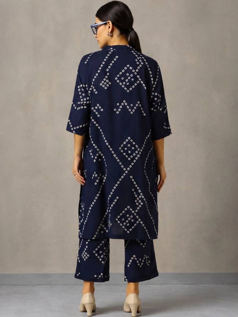 women leheriya printed regular cotton kurta with palazzos