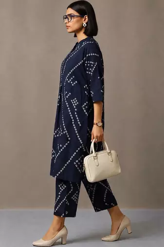 women leheriya printed regular cotton kurta with palazzos