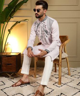 Light pink viscose silk embroidery sequence work premium designer kurta pajama 4