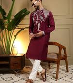Maroon viscose silk embroidery sequence work premium designer only kurta