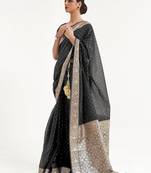 black black & gold-toned floral zari silk blend banarasi saree
