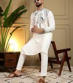 Off white viscose silk embroidery sequence work premium designer kurta pajama