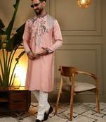 Peach viscose silk embroidery sequence work premium designer only kurta