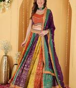 Multicoloured Zari And Sequins Embroidered Georgette Lehenga Set