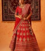 Red Viscose Dupion Silk Heavy Hand Embroidered Lehenga Set