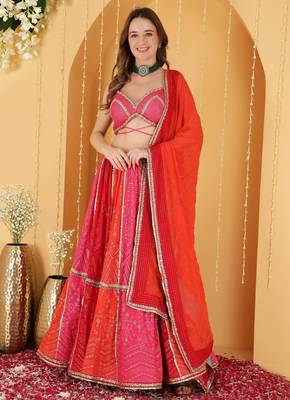 Multicoloured Zari And Sequins Embroidered Georgette Lehenga Set 1