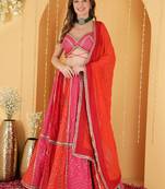 Multicoloured Zari And Sequins Embroidered Georgette Lehenga Set