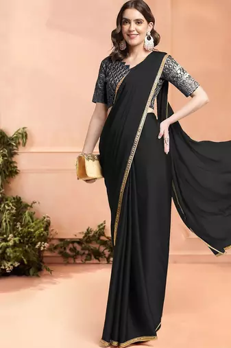 black sequinned ready to wear saree