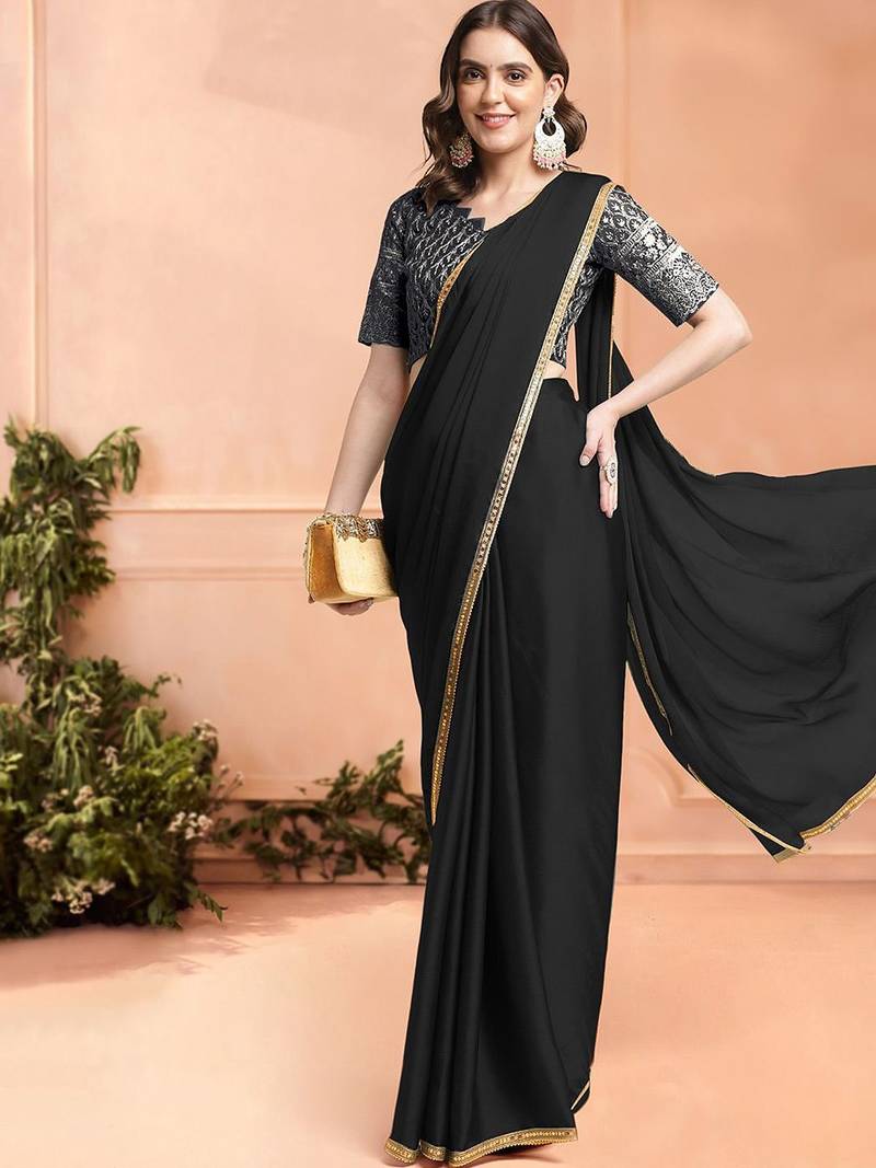 black sequinned ready to wear saree