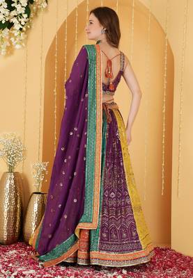 Multicoloured Zari And Sequins Embroidered Georgette Lehenga Set 4