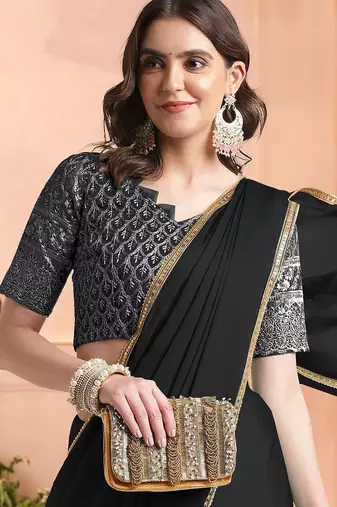 black sequinned ready to wear saree