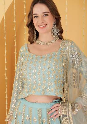 Light Teal Gota Patti Work Georgette Lehenga Set 2