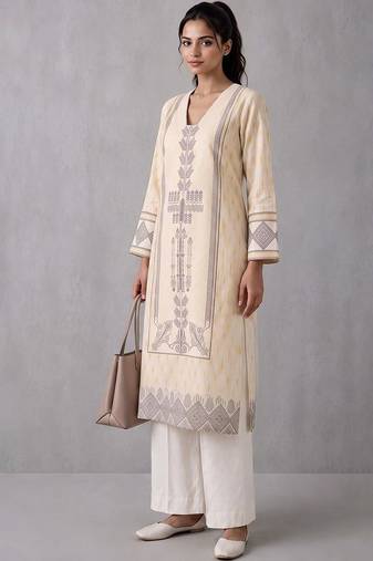 women ethnic motifs printed regular kurta with palazzos