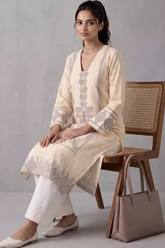 women ethnic motifs printed regular kurta with palazzos