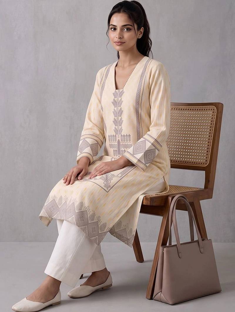 women ethnic motifs printed regular kurta with palazzos