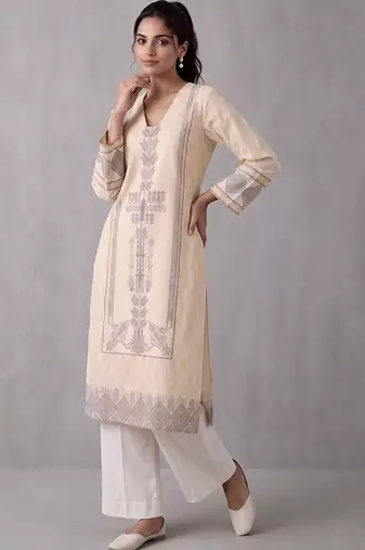 women ethnic motifs printed regular kurta with palazzos