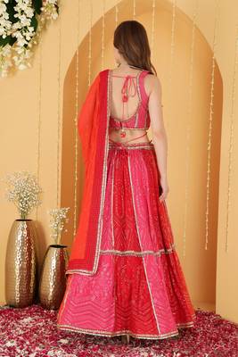 Multicoloured Zari And Sequins Embroidered Georgette Lehenga Set 4