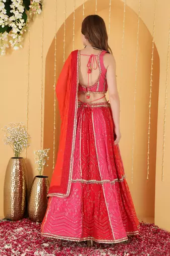 Multicoloured Zari And Sequins Embroidered Georgette Lehenga Set