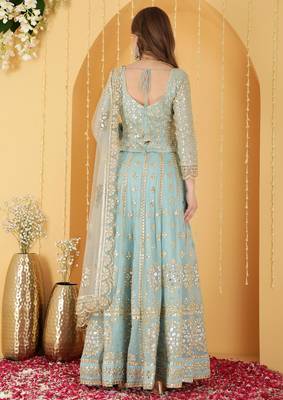 Light Teal Gota Patti Work Georgette Lehenga Set 4
