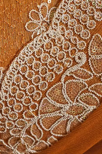 Mustard mustard yellow floral embroidered sequinned pure chiffon saree