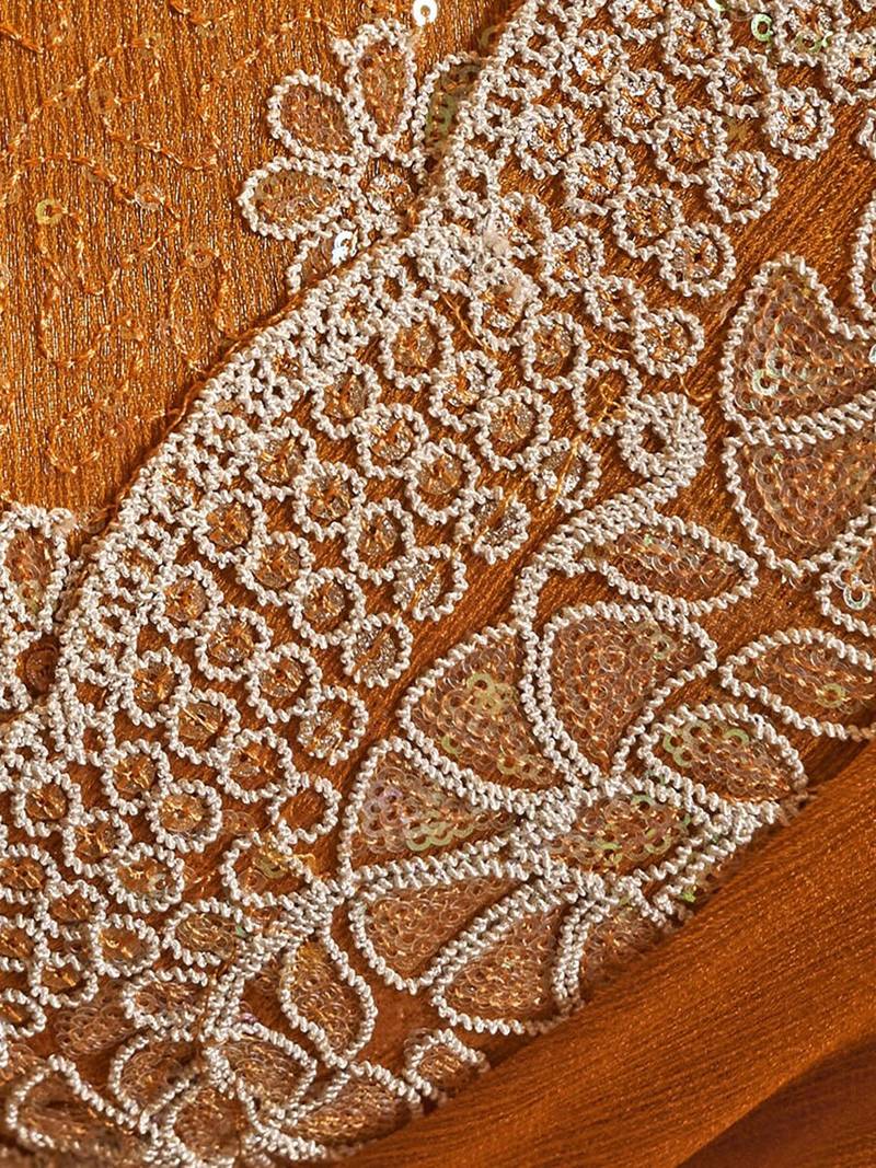 Mustard mustard yellow floral embroidered sequinned pure chiffon saree