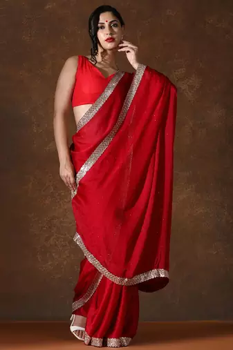 red beads and stones pure chiffon saree