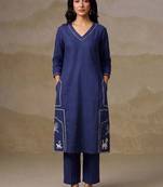women ethnic motifs embroidered regular thread work kurta with trousers