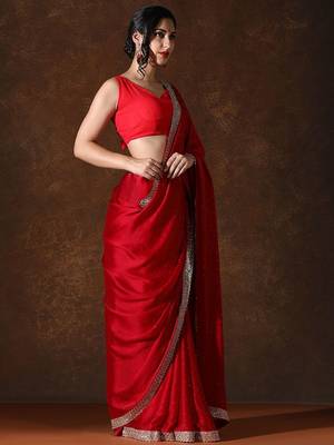 red beads and stones pure chiffon saree 2