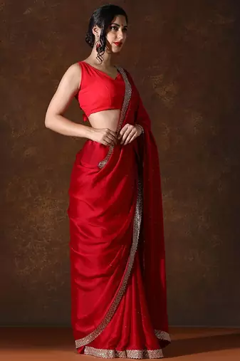 red beads and stones pure chiffon saree