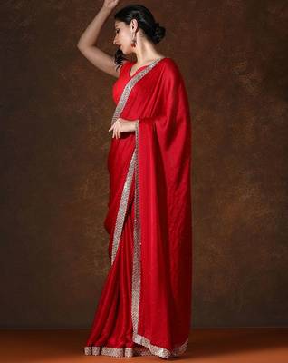 red beads and stones pure chiffon saree 3
