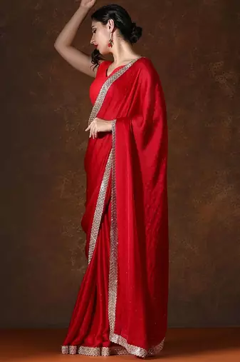 red beads and stones pure chiffon saree