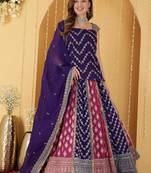 Hot Pink And Purple Double Coloured Zari Embroidered Georgette Lehenga Set