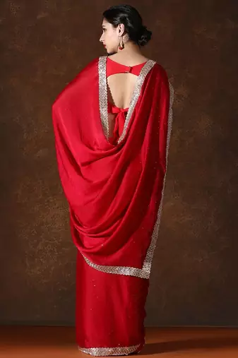 red beads and stones pure chiffon saree