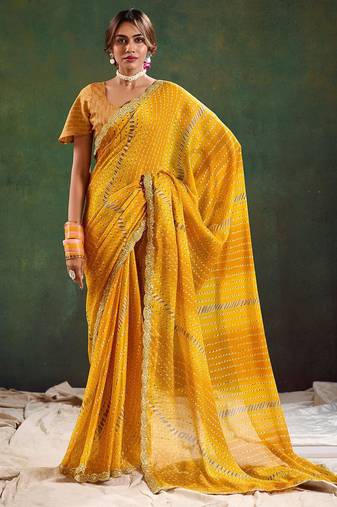mustard leheriya sequinned  saree