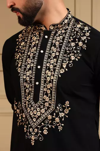 Black armani lachko embroidery sequence work premium designer only kurta