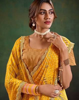 mustard leheriya sequinned  saree 3