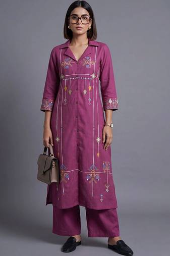 women ethnic motifs embroidered regular patchwork kurta with trousers