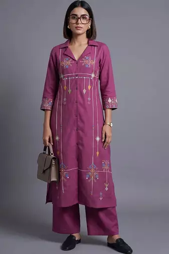 women ethnic motifs embroidered regular patchwork kurta with trousers