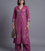women ethnic motifs embroidered regular patchwork kurta with trousers