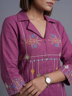 women ethnic motifs embroidered regular patchwork kurta with trousers 2