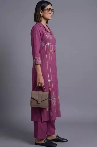 women ethnic motifs embroidered regular patchwork kurta with trousers