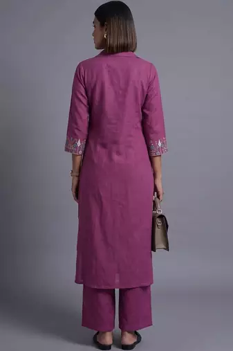 women ethnic motifs embroidered regular patchwork kurta with trousers