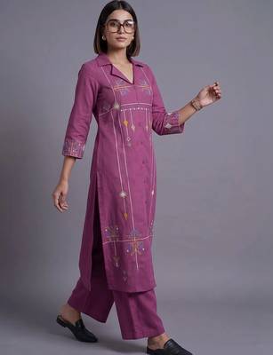 women ethnic motifs embroidered regular patchwork kurta with trousers 5