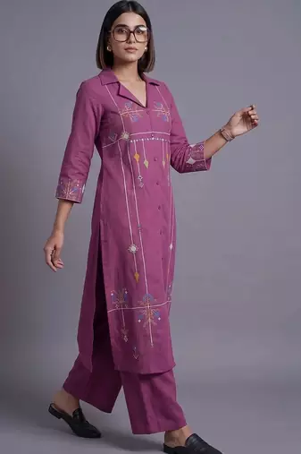 women ethnic motifs embroidered regular patchwork kurta with trousers