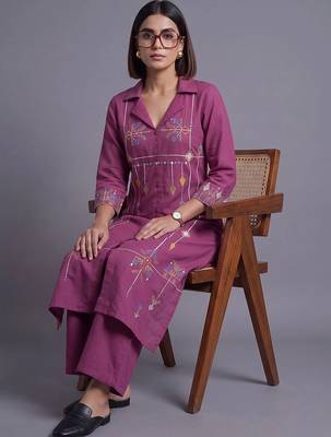 women ethnic motifs embroidered regular patchwork kurta with trousers 6