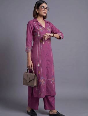 women ethnic motifs embroidered regular patchwork kurta with trousers 7