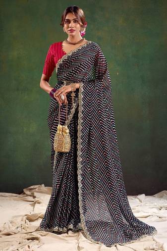 black geometric printed sequinned saree