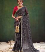 black geometric printed sequinned saree