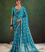 blue bandhani printed sequinned saree