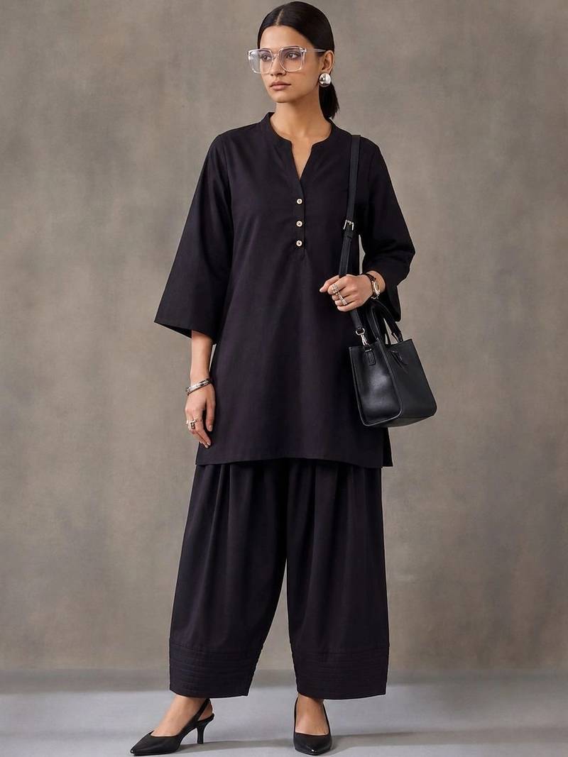 women regular cotton kurta with farshi salwar